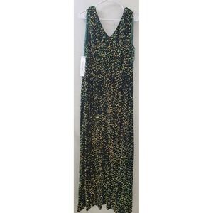 Cololura‎ Green Sequin Velvet Maxi Dress Beaded Fringe V-Neck Slit Gown NEW